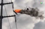 Drone with Flamethrower Cleans Off Garbage from Electrical Lines