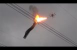 Drone With Flamethrower Removes Garbage From Power Lines