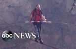 Stunt Performer Filmed By Drones While Tightrope Walking Over An Active Volcano
