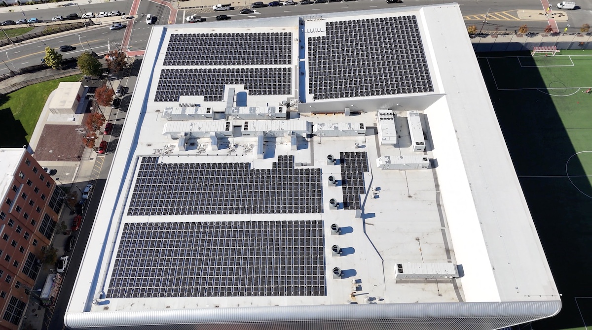 Aerial photography of rooftop solar panel installation for inspection documentation