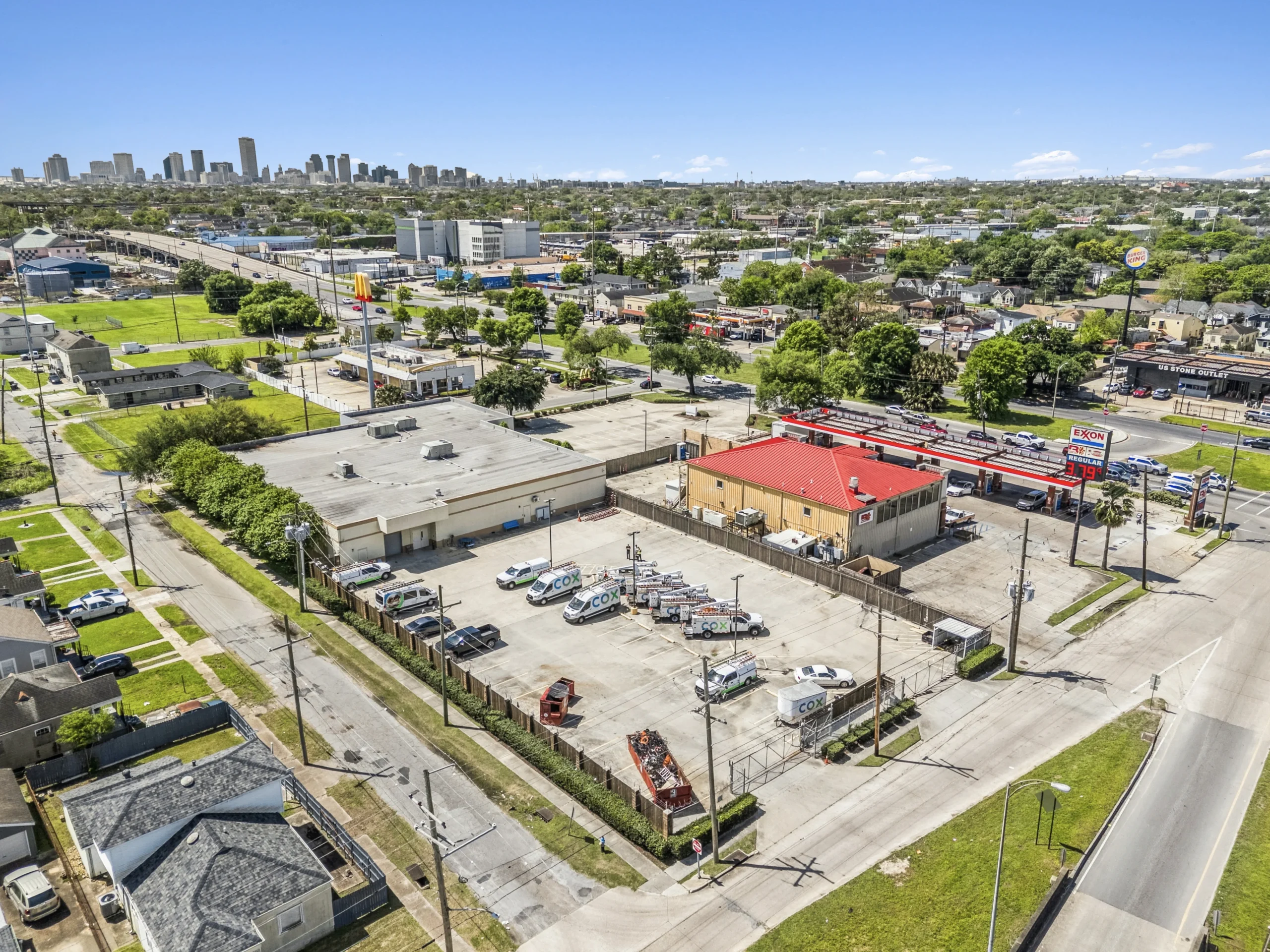 Aerial drone photography of food processing and distribution facility with truck docks