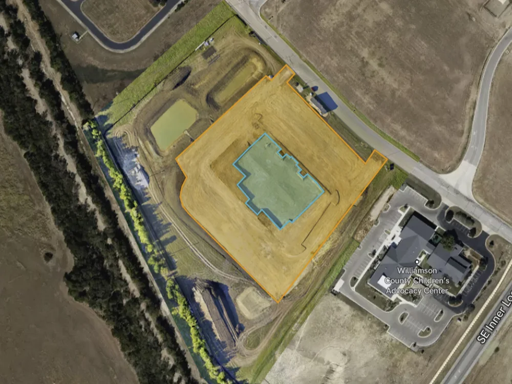 Construction site drone progress capture showing visible construction activity