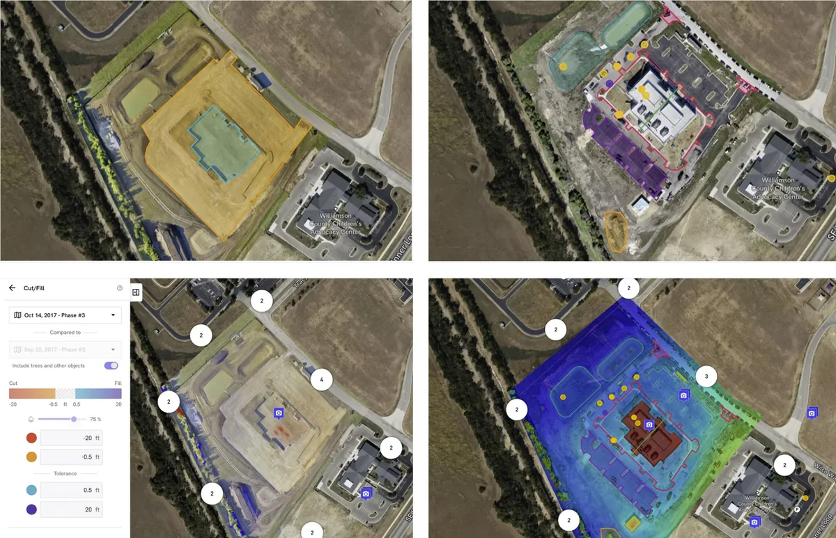 Topographic map included in data capture combo package showing design overlays cut and fill analysis and progress tracking