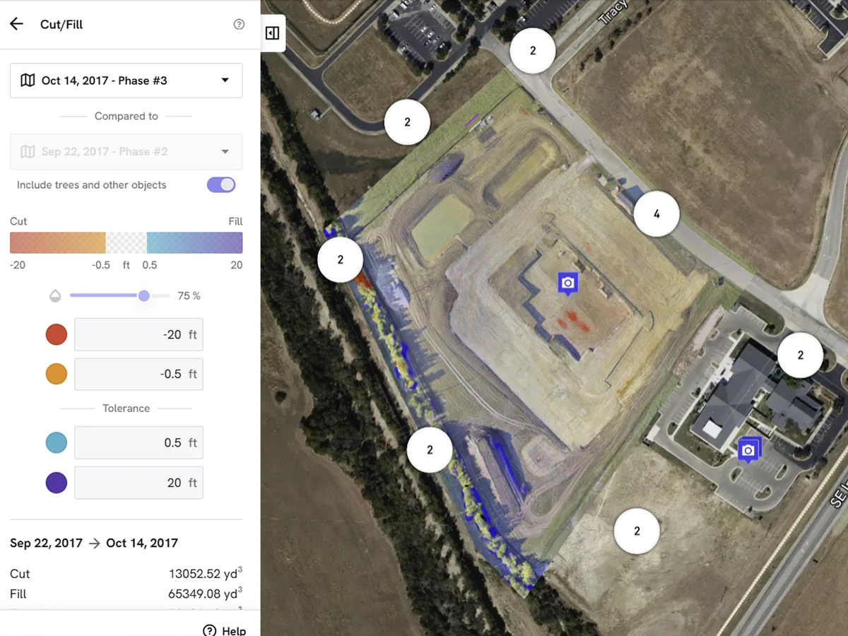 Hosted drone data capture progress report comparison for construction site monitoring