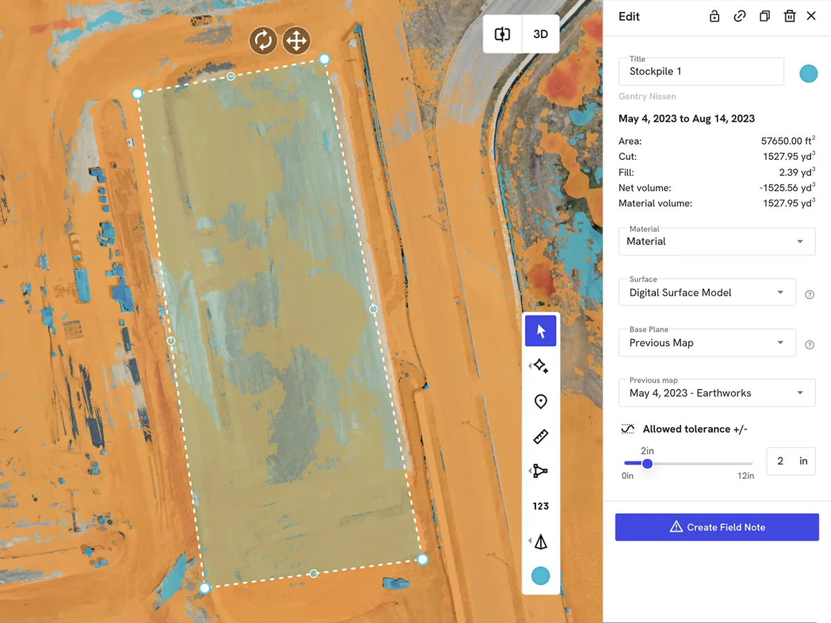 Drone data capture site comparison report with interactive overlay for construction progress tracking