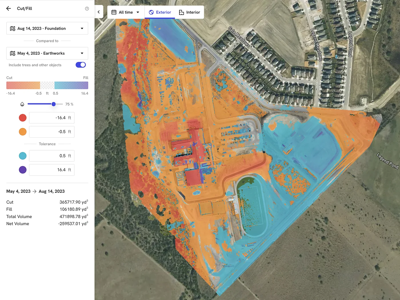 Interactive hosted site progress report for comparing construction site conditions and design overlays